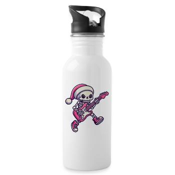 Skeleton With Guitar And Santa Hat Rocks - Water bottle with straw - white - Right