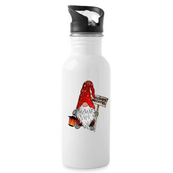 Glücks Wichtel – Weihnachtsgnom - Trinkflasche mit integriertem Trinkhalm - Weiß - Rechts