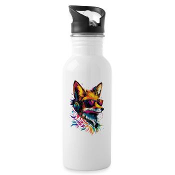 Fuchs DJ Kopfhörer Bunt Regenbogen Musik Füchse - Trinkflasche mit integriertem Trinkhalm - Weiß - Rechts
