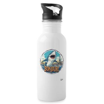 Guten Tag! Hai in der Seine sagt Bonjour! - Trinkflasche mit integriertem Trinkhalm - Weiß - Rechts