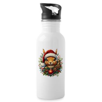Écureuil de Noël avec chapeau et boule - Gourde avec paille intégrée - blanc - Droite