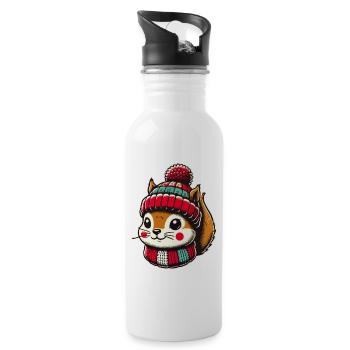 Christmas squirrel with cap - Water bottle with straw - white - Right
