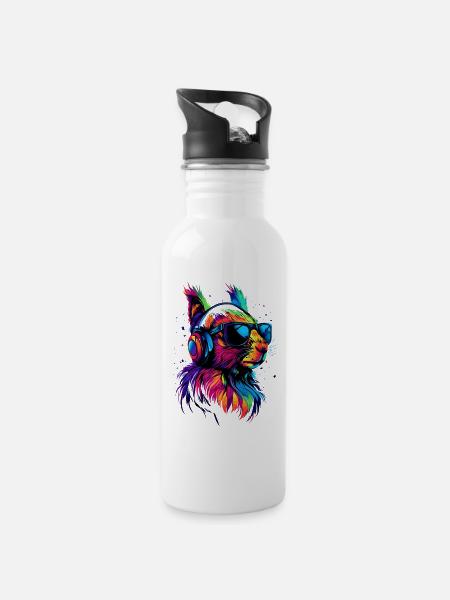 Eichhörnchen Kopfhörer Bunt Popart DJ Eichhörnchen - Trinkflasche mit integriertem Trinkhalm - Weiß