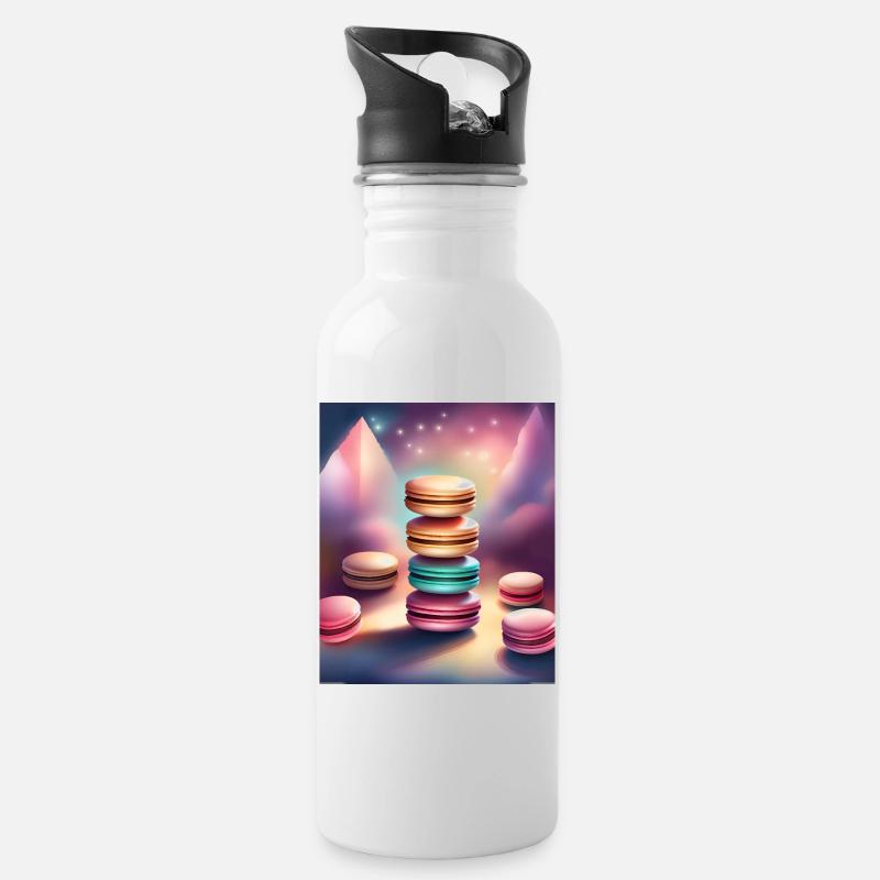 Lustige und bunte Macarons - Trinkflasche mit integriertem Trinkhalm - Weiß