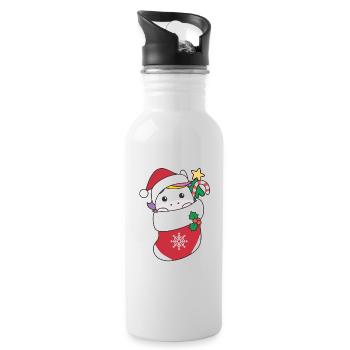 Süße Einhörner in Weihnachtssocke zu Weihnachten - Trinkflasche mit integriertem Trinkhalm - Weiß - Rechts