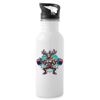 Weihnachtlicher Bodybuilder Rentier Muskelpower - Trinkflasche mit integriertem Trinkhalm - Weiß - Rechts