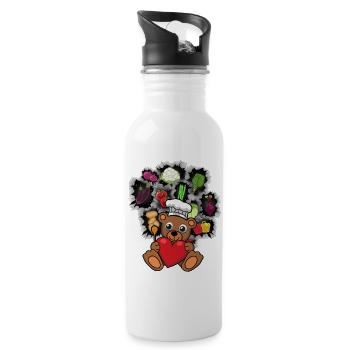 Koch Köche Köchin Teddybär Herz Gemüse - Trinkflasche mit integriertem Trinkhalm - Weiß - Rechts