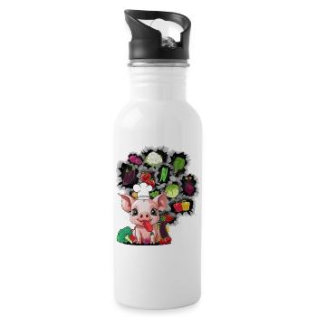 Vegetarian Cooking Piglet Piggy Vegetable Kitchen - Water bottle with straw - white - Right