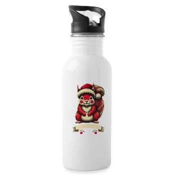 Christmas squirrel with Christmas hat - Water bottle with straw - white - Right