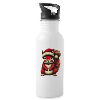 Cute squirrel with Christmas hat - Water bottle with straw - white - Right