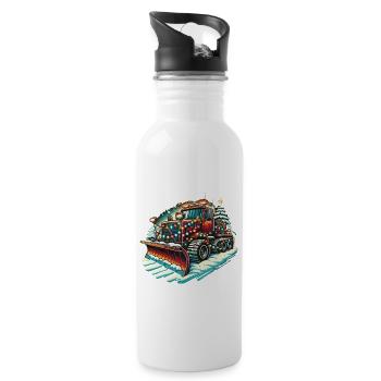 Winter Weihnachten Schneeräummaschine Fahrzeug - Trinkflasche mit integriertem Trinkhalm - Weiß - Rechts