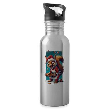 Christmas Stress Funny Mommy Squirrel - Water bottle with straw - silver - Right