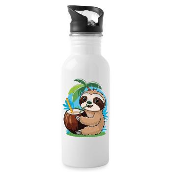 Relaxed Faultier mit Kokosnuss – Sommer-Vibes - Trinkflasche mit integriertem Trinkhalm - Weiß - Rechts