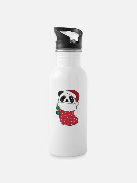 Süße Panda in Weihnachtssocke zu Weihnachten Panda - Trinkflasche mit integriertem Trinkhalm - Weiß