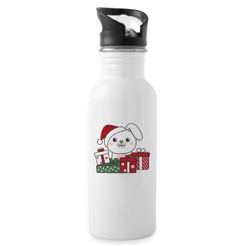 Lapin Cadeau de Noël Animaux d’hiver Lapin - Gourde avec paille intégrée - blanc - Droite