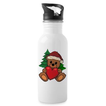 Teddy Heart Santa Claus Santa Claus Santa Claus - Water bottle with straw - white - Right