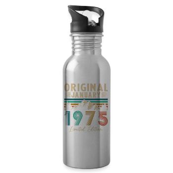 Jahrgang Januar 1975 Geburtstagsgeschenk - Trinkflasche mit integriertem Trinkhalm - Lightsilver - Rechts
