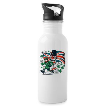 Irish man running away from the England monster - Water bottle with straw - white - Right