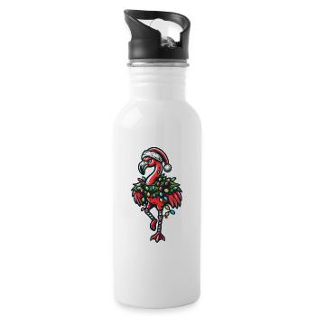 Funny Christmas flamingo with decoration - Water bottle with straw - white - Right