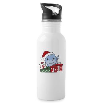 Dino Christmas Gift Winter Animals Dino - Water bottle with straw - white - Right