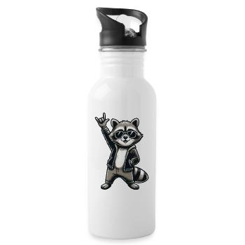 Waschbär mit Rock Pose Raccoon Rock Musik Musiker - Trinkflasche mit integriertem Trinkhalm - Weiß - Rechts