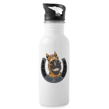 Pferd Pferde Ponyhof Reitstall Hufeisen Reiterin - Trinkflasche mit integriertem Trinkhalm - Weiß - Rechts