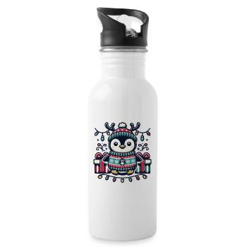 Süßer Weihnachtspinguin Mit Lichterkette - Trinkflasche mit integriertem Trinkhalm - Weiß - Rechts