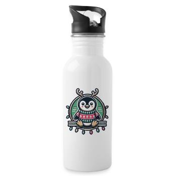Fröhlicher Pinguin Mit Rentiergeweih Und - Trinkflasche mit integriertem Trinkhalm - Weiß - Rechts