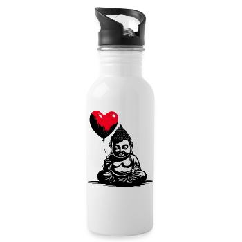 Buddha mit Herz Luftballon - Heartful Creatures - Trinkflasche mit integriertem Trinkhalm - Weiß - Rechts