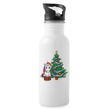 Unicorn Christmas Christmas Xmas - Water bottle with straw - white - Right