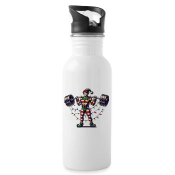 Christmas Fitness Elf with Dumbbells - Water bottle with straw - white - Right