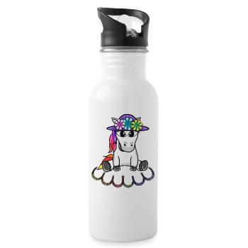 Einhorn Pferd Hufeisen Kinder Kind Baby Fabelwesen - Trinkflasche mit integriertem Trinkhalm - Weiß - Rechts