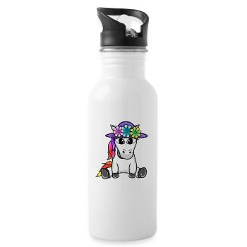 niedliches Einhorn Einhörner Pferd Pferde Kinder - Trinkflasche mit integriertem Trinkhalm - Weiß - Rechts