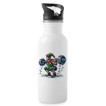 Christmas Muscle Building Elf Dumbbell Training - Water bottle with straw - white - Right