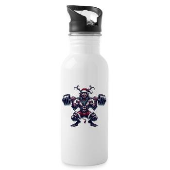 Krampus Bodybuilder Muskeltraining Winter Gym - Trinkflasche mit integriertem Trinkhalm - Weiß - Rechts