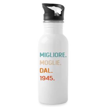 Beste Ehefrau seit 1945 80 Jahre Frau Geschenk - Trinkflasche mit integriertem Trinkhalm - Weiß - Rechts