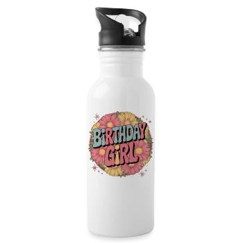 Birthday Girl Floral Retro Fun Celebration Design - Water bottle with straw - white - Right
