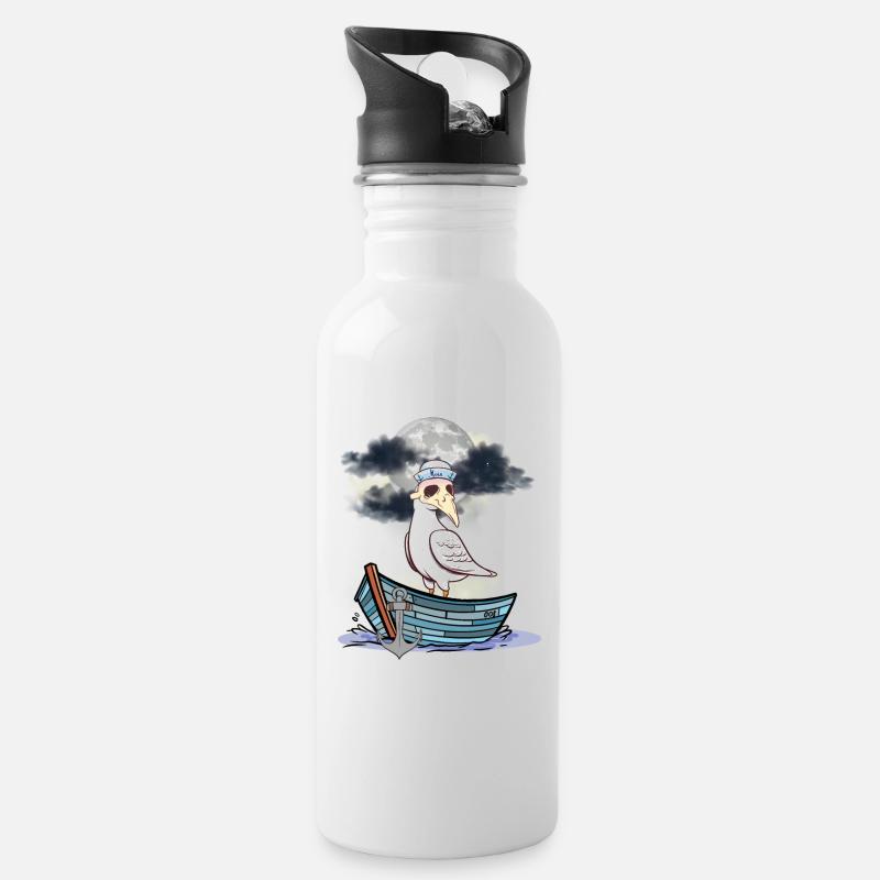 Möwe Möwen Naturschutz Umweltverschmutzung - Trinkflasche mit integriertem Trinkhalm - Weiß