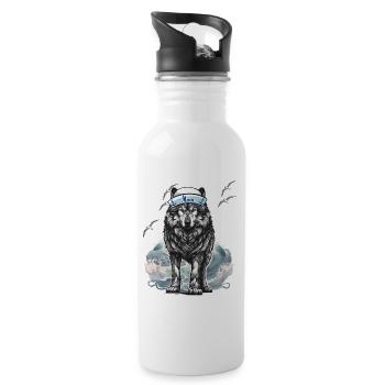 Maritim Hund Hunde Wolf Matrose Moin Ahoi - Trinkflasche mit integriertem Trinkhalm - Weiß - Rechts