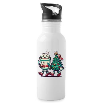 Merry Christmas Retro Style - Water bottle with straw - white - Right