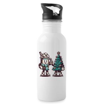 Christmas Retro Hot Chocolate with Christmas Tree - Water bottle with straw - white - Right