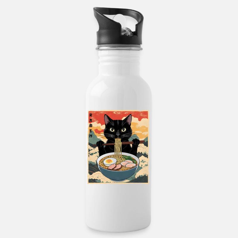 Vintage Katze Ramen - Trinkflasche mit integriertem Trinkhalm - Weiß