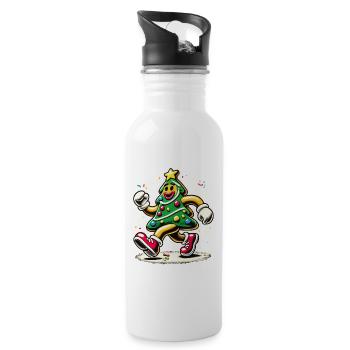Lustiger Weihnachtsbaum Im Comicstil - Trinkflasche mit integriertem Trinkhalm - Weiß - Rechts