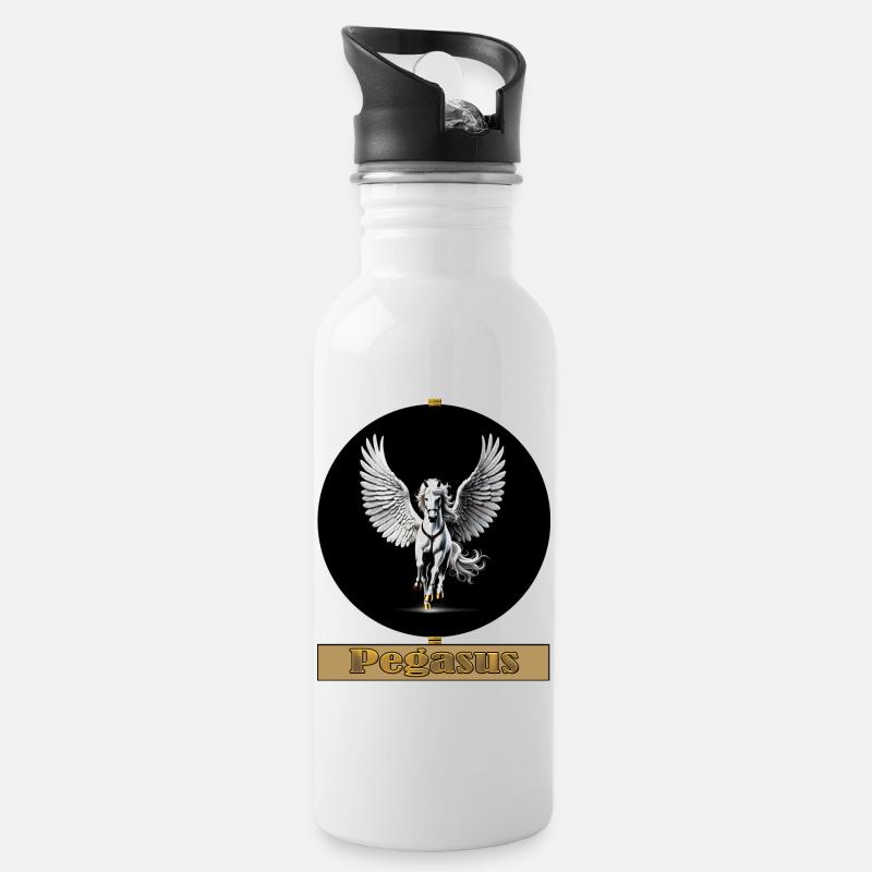 Pegasus Flügelross - Trinkflasche mit integriertem Trinkhalm - Weiß