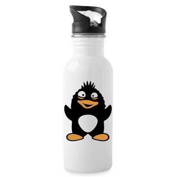 pingouin mignon agitant stupide fou oiseau drôle - Gourde avec paille intégrée - blanc - Droite