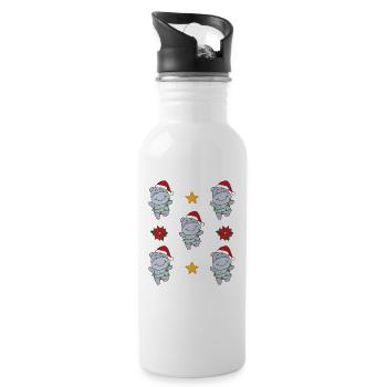 Hippo Christmas Winter Animals Hippos - Water bottle with straw - white - Right