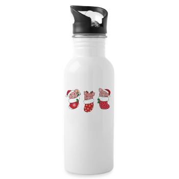 Cute pigs in Christmas socks for Christmas - Water bottle with straw - white - Right