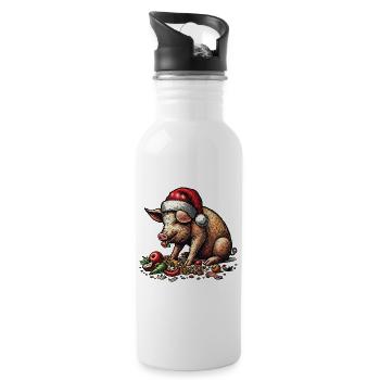 Weihnachtsschwein Mit Festlichem Appetit - Trinkflasche mit integriertem Trinkhalm - Weiß - Rechts