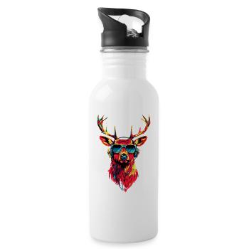 Hirsch Geweih Jagd Reh Rentier Rothirsch Jäger - Trinkflasche mit integriertem Trinkhalm - Weiß - Rechts