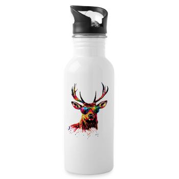 Hirsch Geweih Jagd Reh Rentier Rothirsch Jäger - Trinkflasche mit integriertem Trinkhalm - Weiß - Rechts